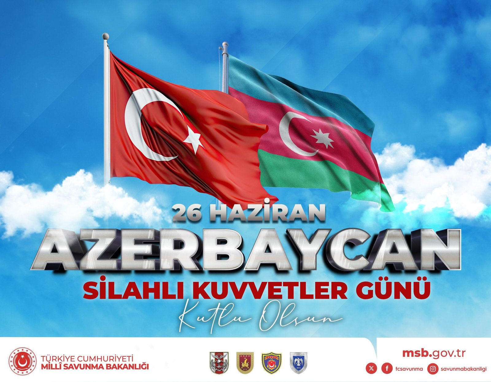 Türkiyənin Milli Müdafiə Nazirliyi Azərbaycan Silahlı Qüvvələrinə təbrik mesajı ünvanlayıb Türkiyənin Milli Müdafiə Nazirliyi Azərbaycan Silahlı Qüvvələrinə təbrik mesajı ünvanlayıb